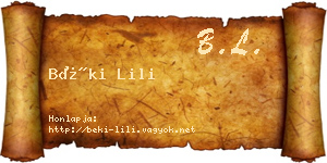Béki Lili névjegykártya